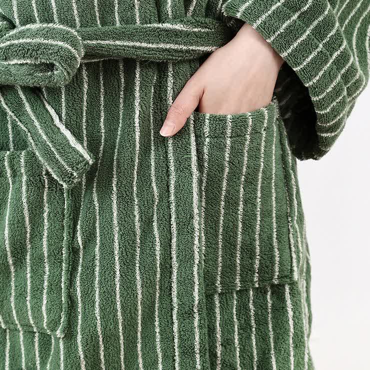 Peignoir cape rayé en pur coton avec capuche