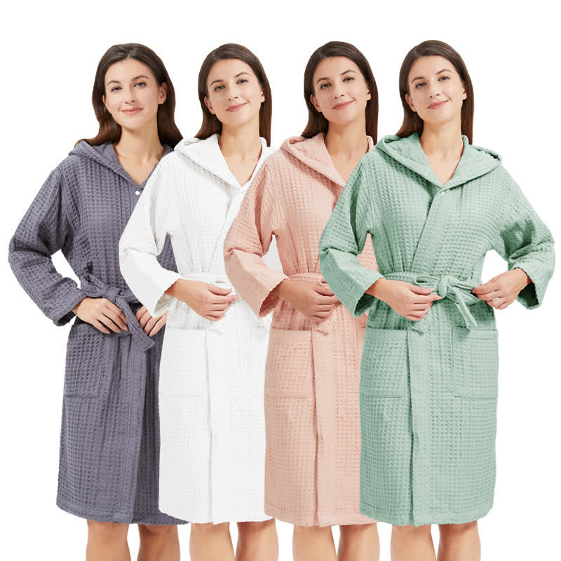 Peignoir respirant en pur coton avec structure gaufrée