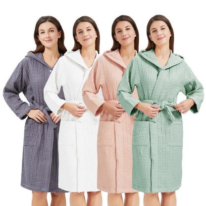 Peignoir respirant en pur coton avec structure gaufrée