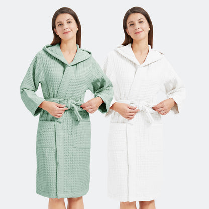 Peignoir respirant en pur coton avec structure gaufrée