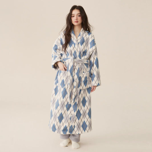Peignoir long en polaire à motif losanges