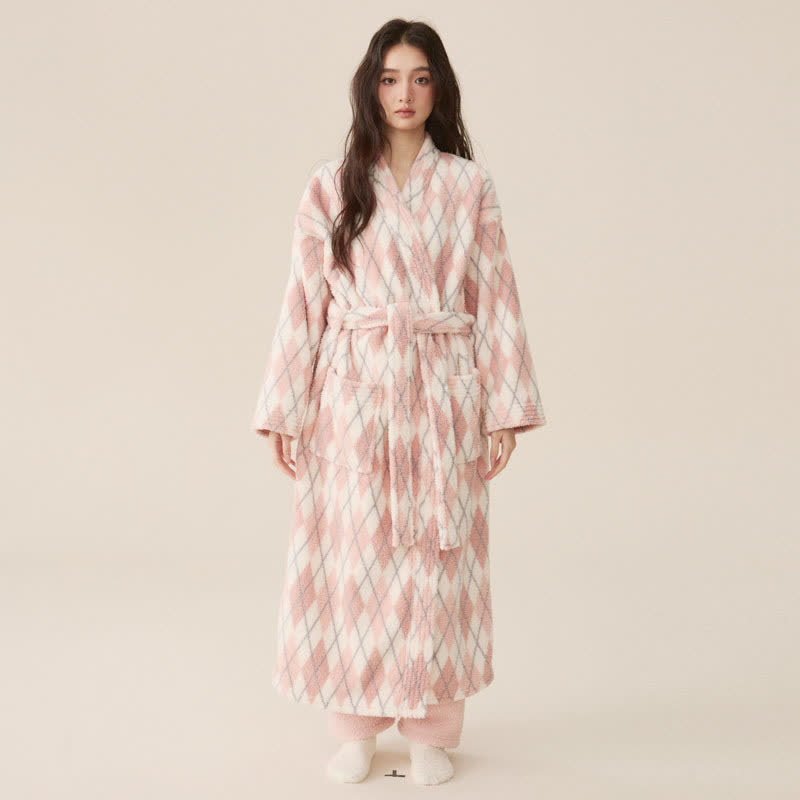 Peignoir long en polaire à motif losanges