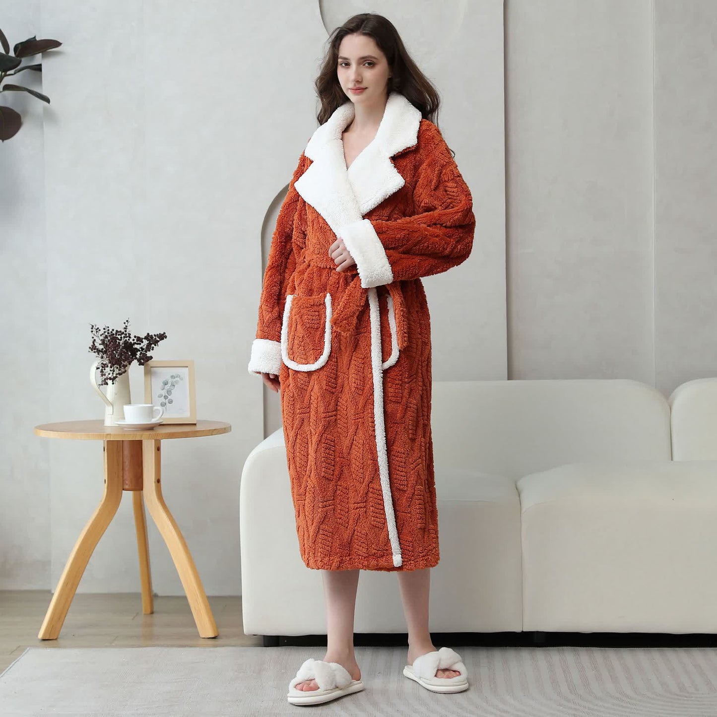 Peignoir en polaire jacquard avec col à revers