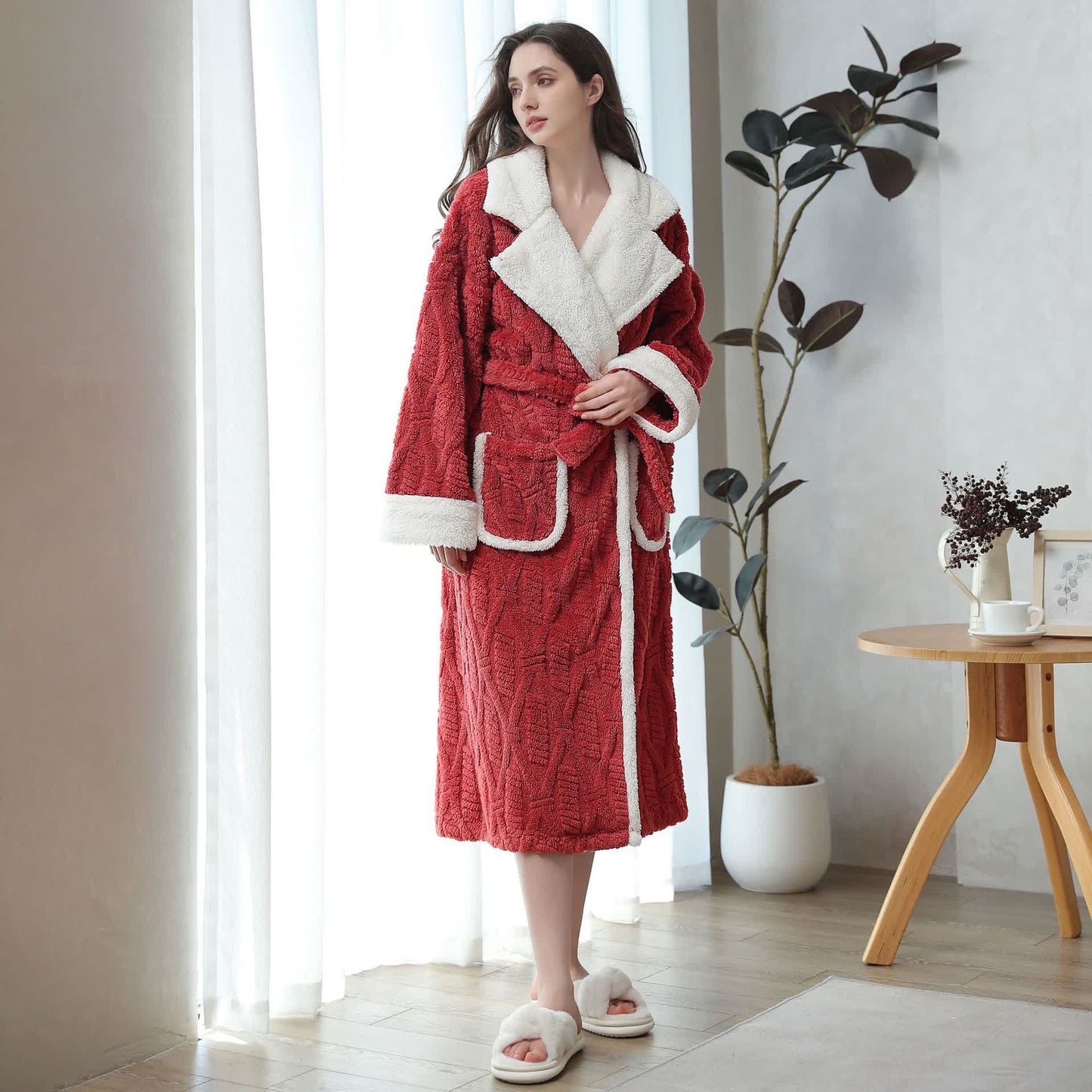Peignoir en polaire jacquard avec col à revers