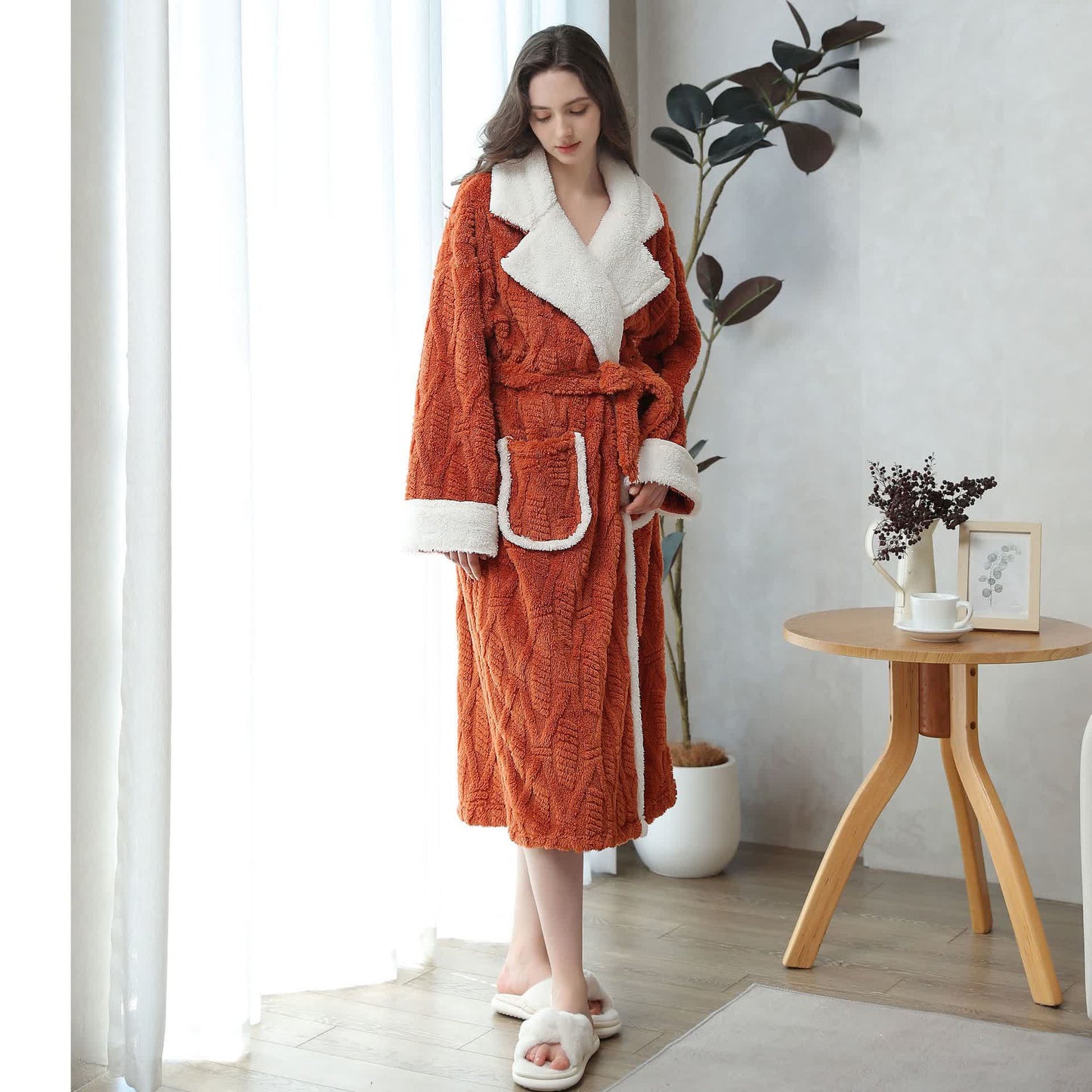 Peignoir en polaire jacquard avec col à revers