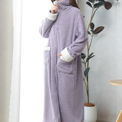 Chemise de nuit longue en polaire douce et chaude avec fermeture éclair