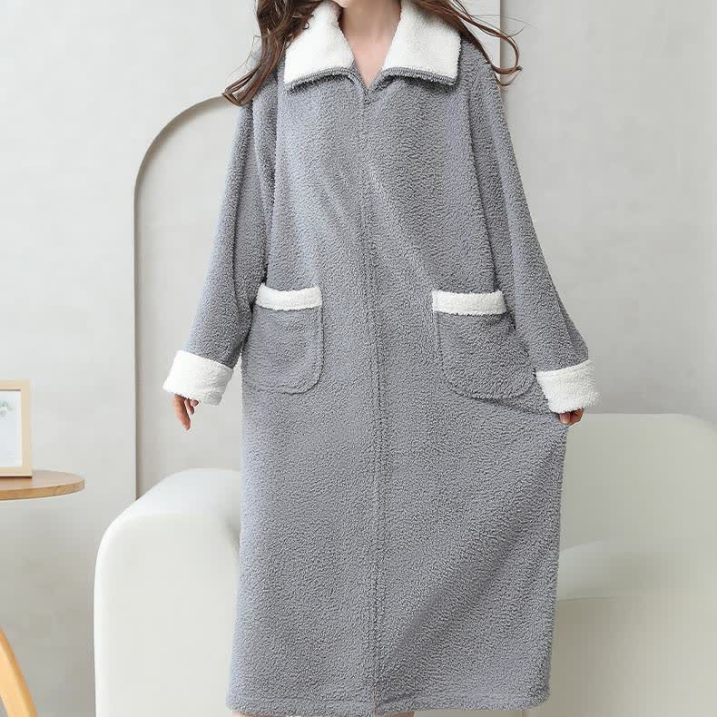 Chemise de nuit longue en polaire douce et chaude avec fermeture éclair