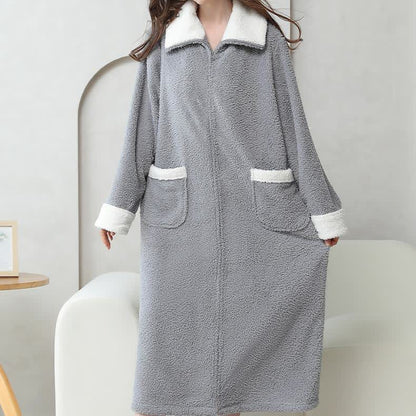 Chemise de nuit longue en polaire douce et chaude avec fermeture éclair