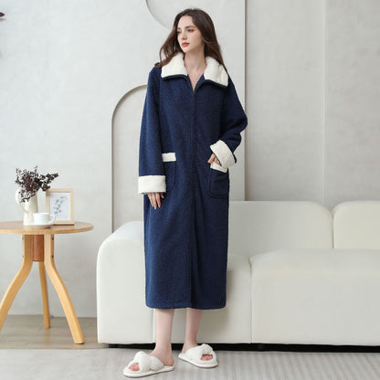 Chemise de nuit longue en polaire douce et chaude avec fermeture éclair