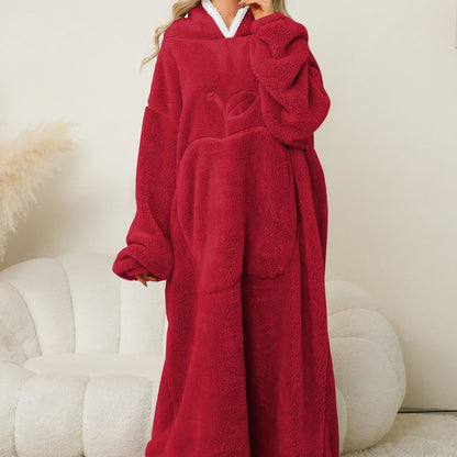 Chemise de nuit en flanelle jacquard avec capuche à motif pomme