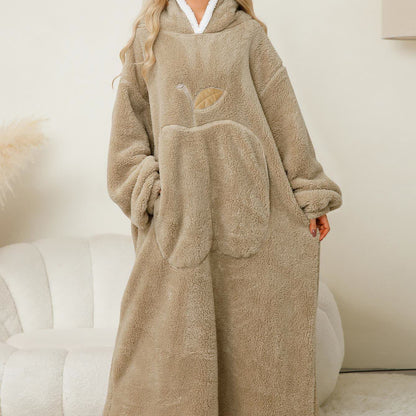 Chemise de nuit en flanelle jacquard avec capuche à motif pomme