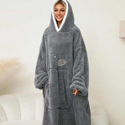 Chemise de nuit en flanelle jacquard avec capuche à motif pomme