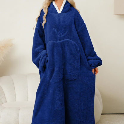 Chemise de nuit en flanelle jacquard avec capuche à motif pomme