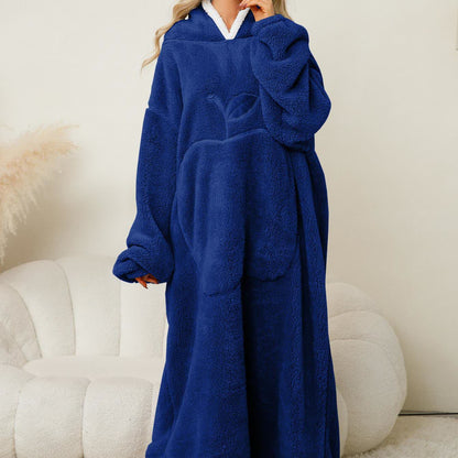 Chemise de nuit en flanelle jacquard avec capuche à motif pomme