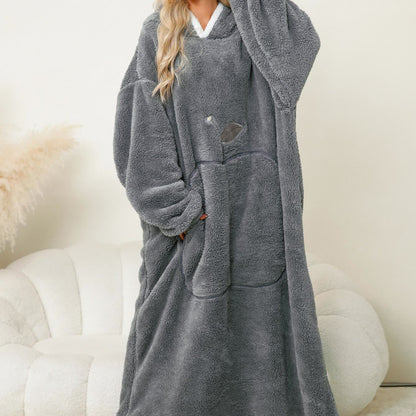 Chemise de nuit en flanelle jacquard avec capuche à motif pomme