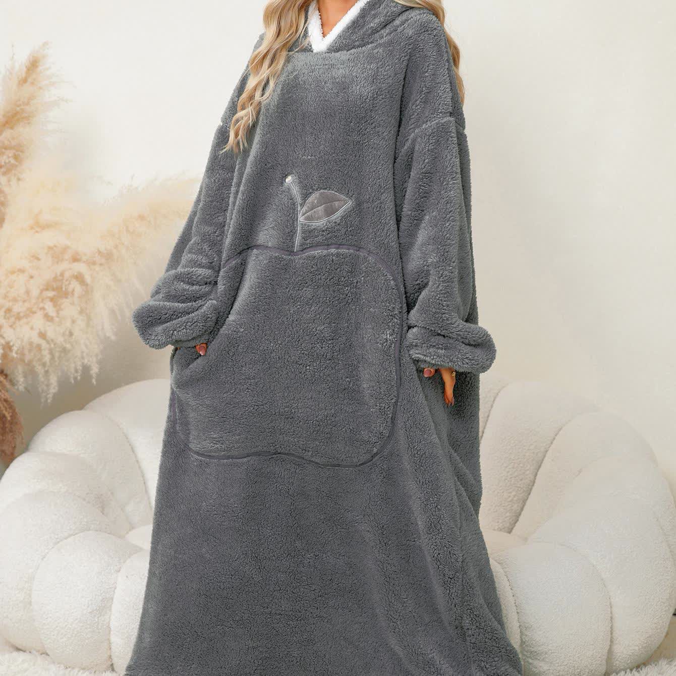Chemise de nuit en flanelle jacquard avec capuche à motif pomme
