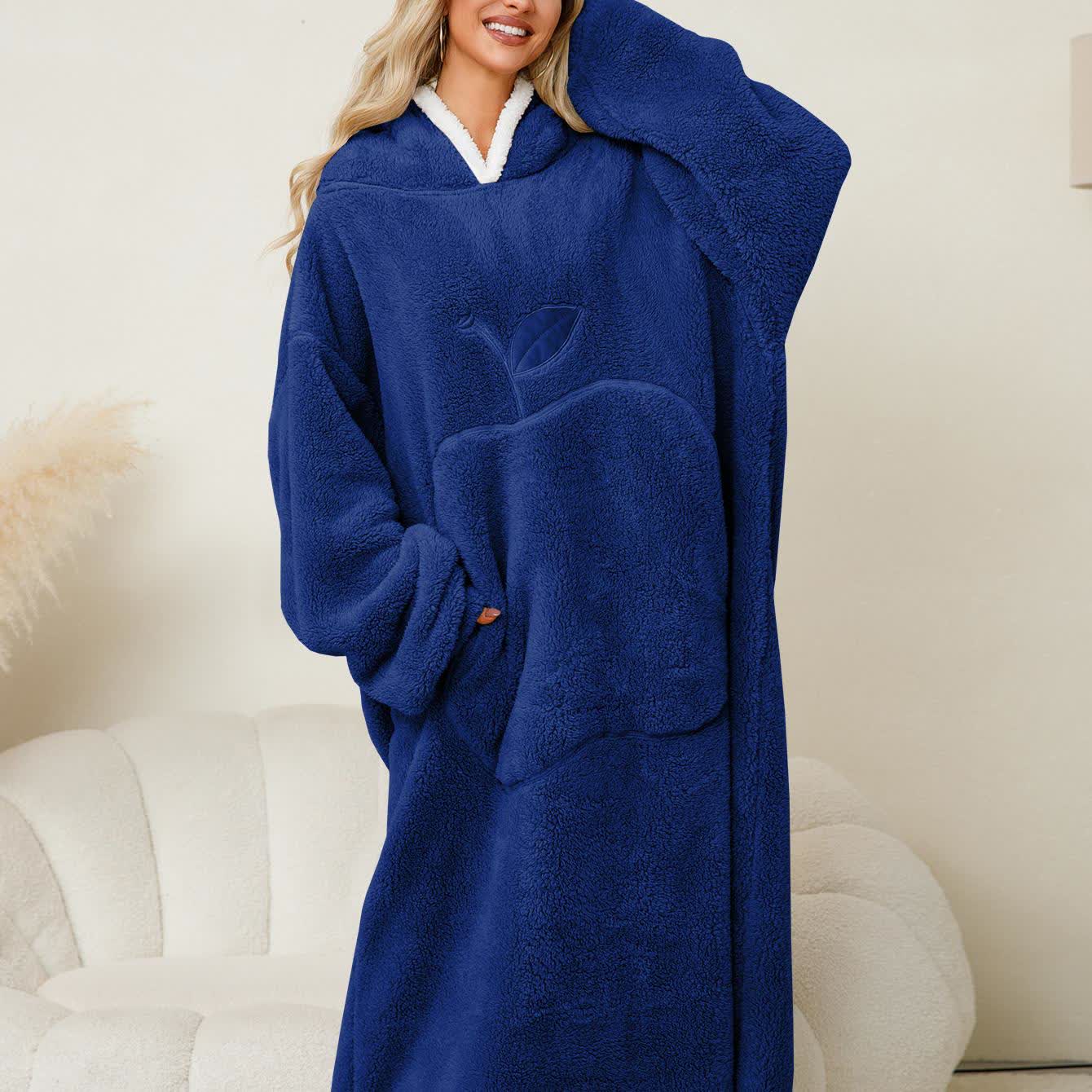 Chemise de nuit en flanelle jacquard avec capuche à motif pomme