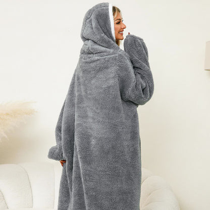 Chemise de nuit en flanelle jacquard avec capuche à motif pomme