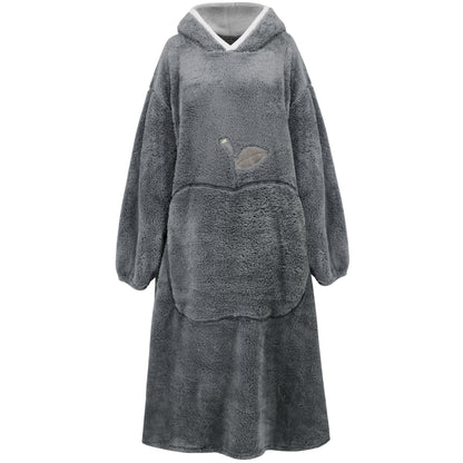 Chemise de nuit en flanelle jacquard avec capuche à motif pomme