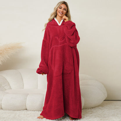 Chemise de nuit en flanelle jacquard avec capuche à motif pomme