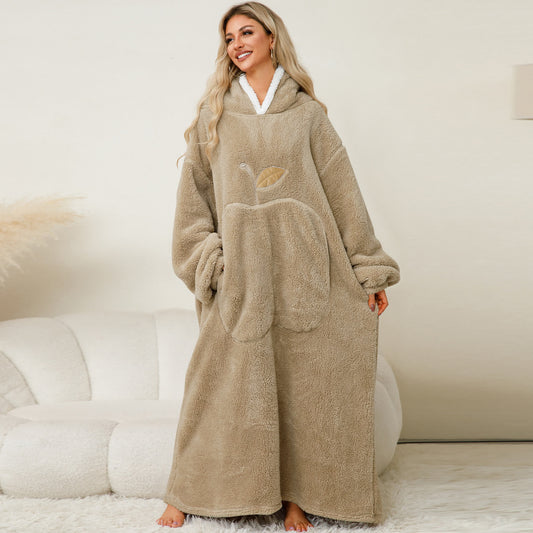 Chemise de nuit en flanelle jacquard avec capuche à motif pomme