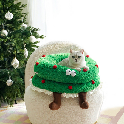 Lit pour animal de compagnie mignon et doux avec couronne de Noël