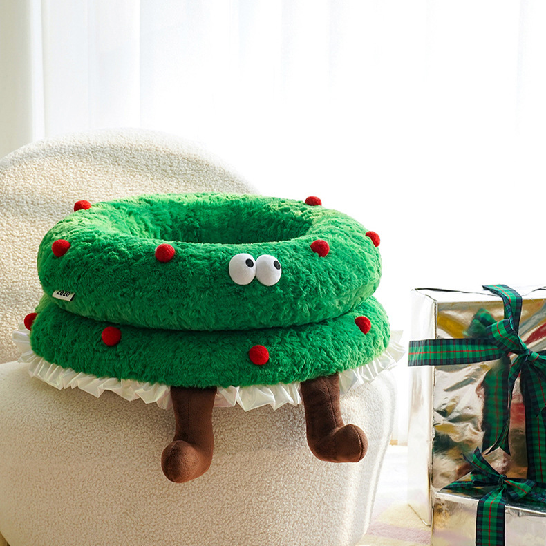 Lit pour animal de compagnie mignon et doux avec couronne de Noël