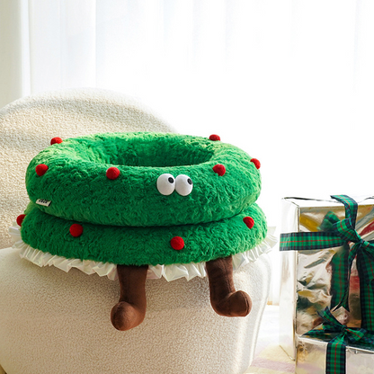 Lit pour animal de compagnie mignon et doux avec couronne de Noël