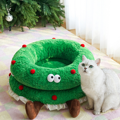 Lit pour animal de compagnie mignon et doux avec couronne de Noël