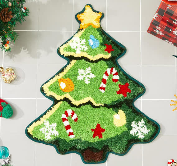 Tapis antidérapant pour décoration d'intérieur en forme de sapin de Noël