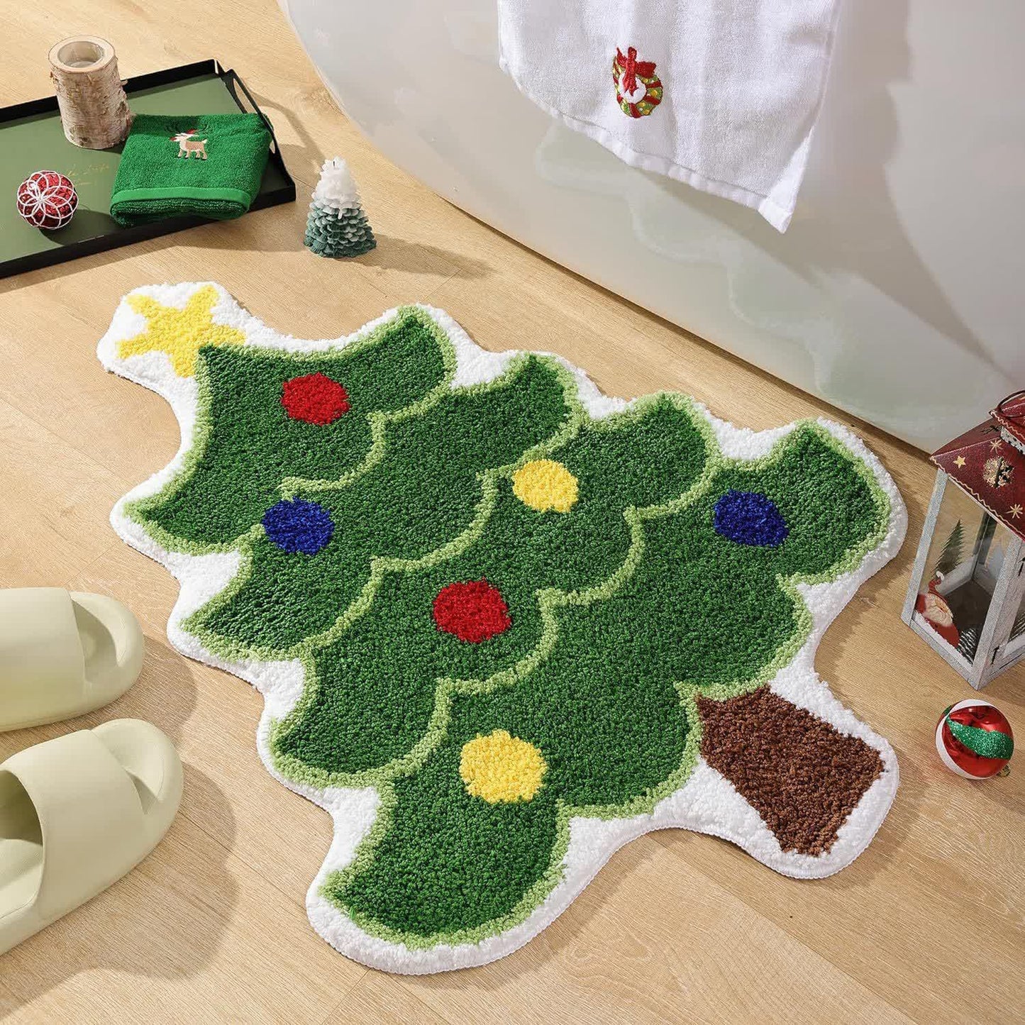 Tapis antidérapant pour décoration d'intérieur en forme de sapin de Noël