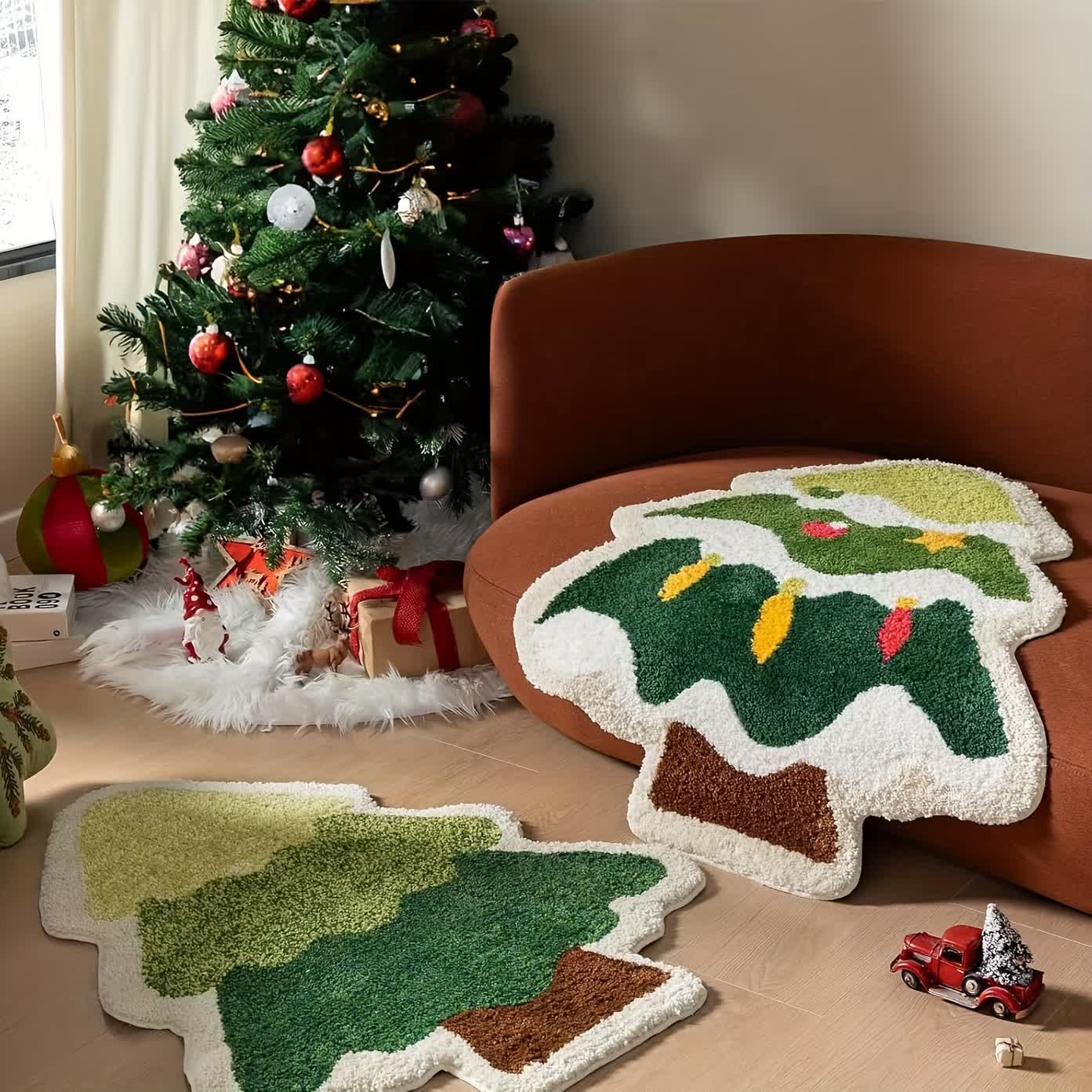 Tapis antidérapant pour décoration d'intérieur en forme de sapin de Noël
