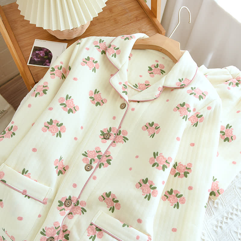 Ensemble de pyjama pastoral en coton aérien à trois couches