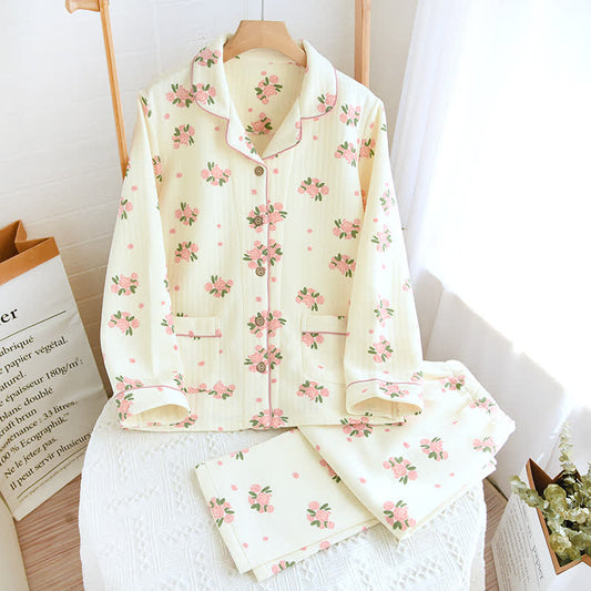 Ensemble de pyjama pastoral en coton aérien à trois couches