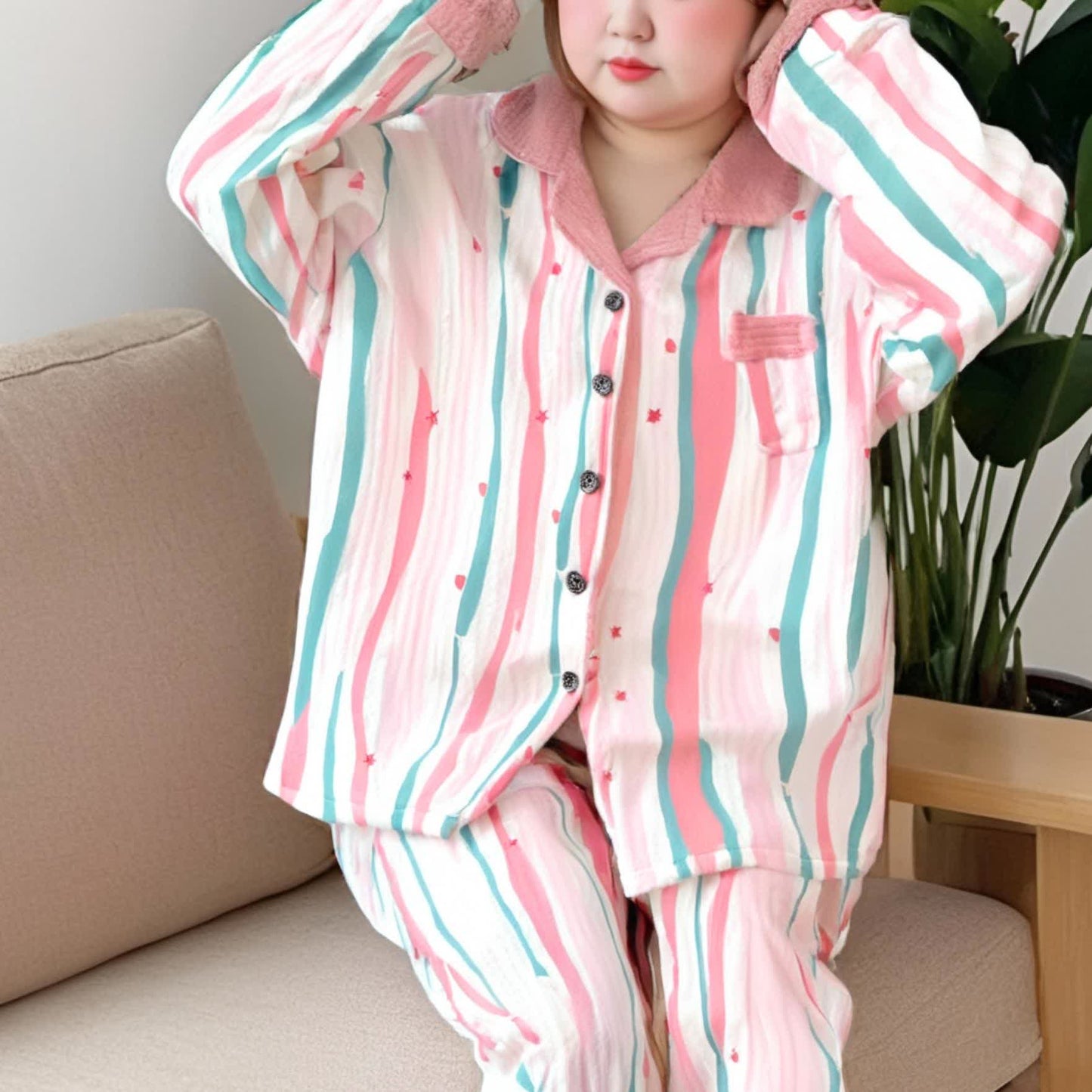 Ensemble de vêtements de nuit en coton doux et aéré grande taille