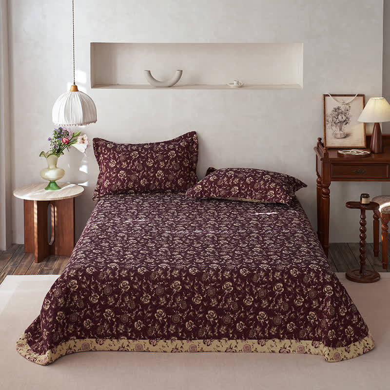 Couvre-lit matelassé en gaze de coton au motif rose rétro