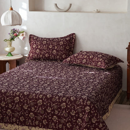 Couvre-lit matelassé en gaze de coton au motif rose rétro