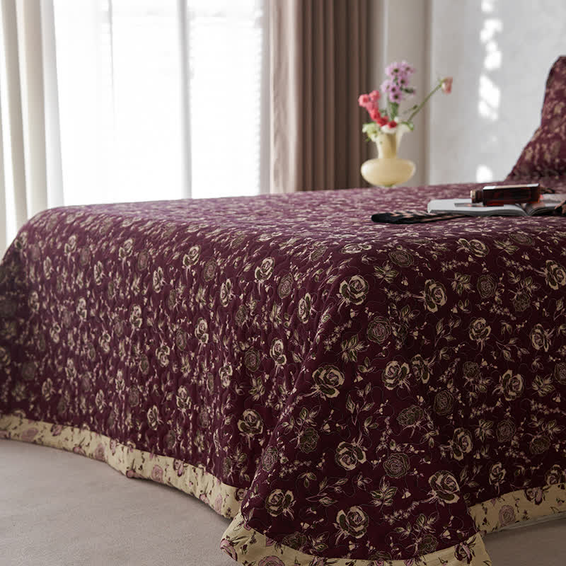 Couvre-lit matelassé en gaze de coton au motif rose rétro