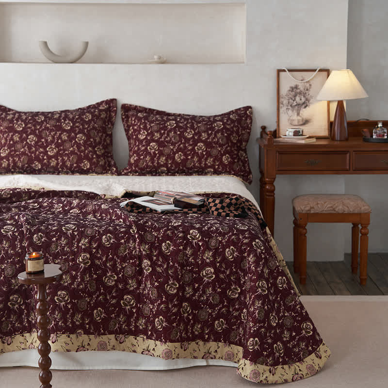 Couvre-lit matelassé en gaze de coton au motif rose rétro