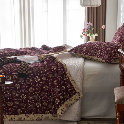 Couvre-lit matelassé en gaze de coton au motif rose rétro