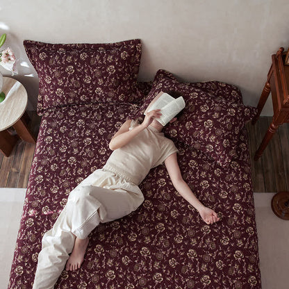 Couvre-lit matelassé en gaze de coton au motif rose rétro