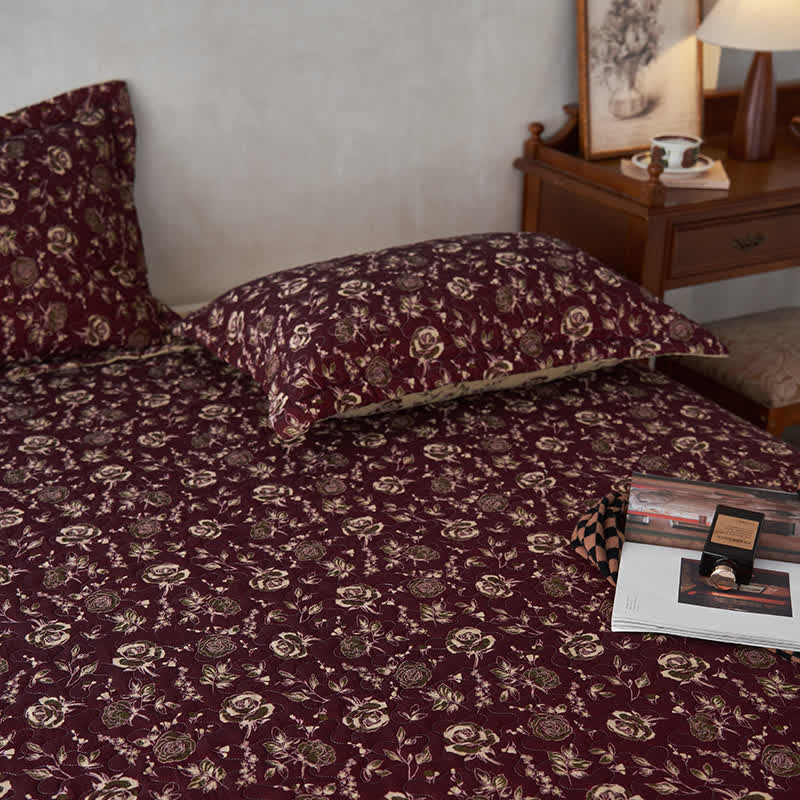 Couvre-lit matelassé en gaze de coton au motif rose rétro