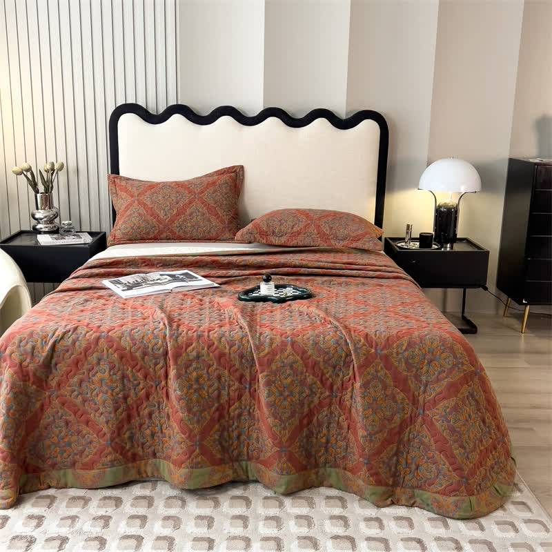 Couvre-lit en coton jacquard matelassé et teint en fil