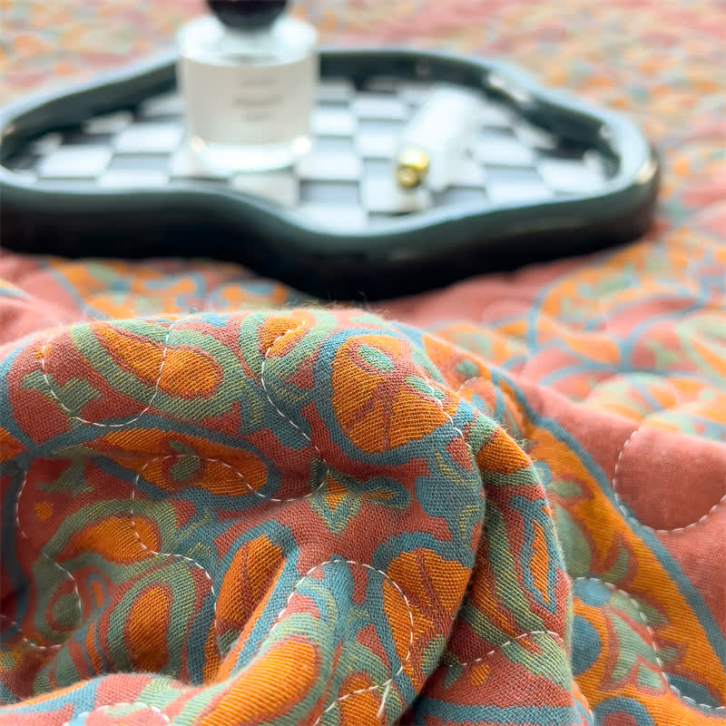 Couvre-lit en coton jacquard matelassé et teint en fil