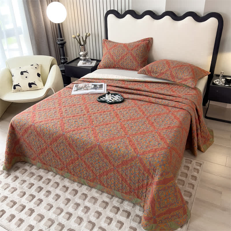 Couvre-lit en coton jacquard matelassé et teint en fil
