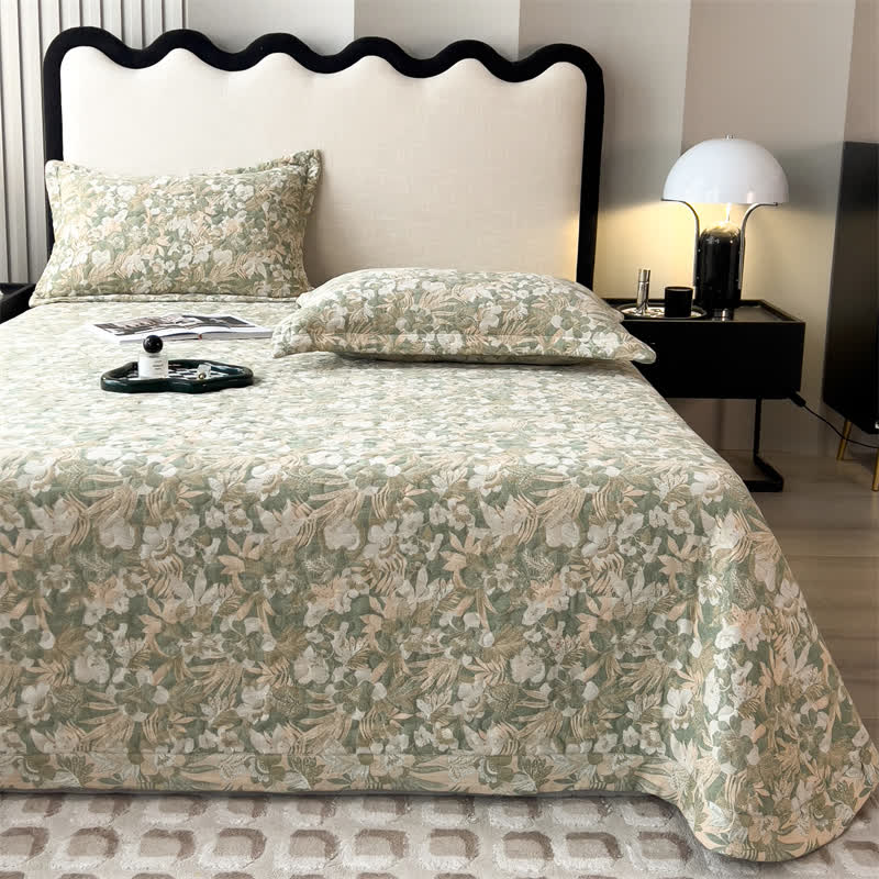 Couvre-lit matelassé en gaze de coton à motif floral jacquard
