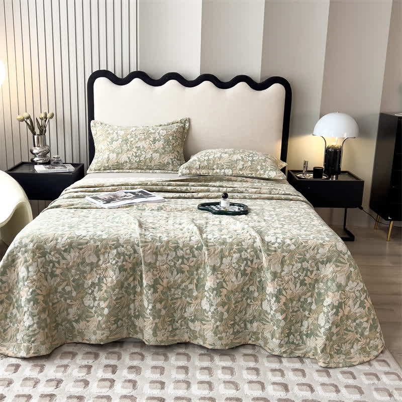 Couvre-lit matelassé en gaze de coton à motif floral jacquard