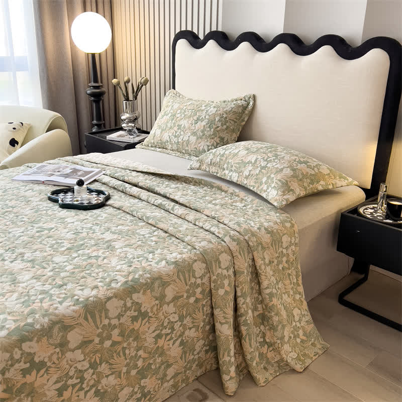 Couvre-lit matelassé en gaze de coton à motif floral jacquard