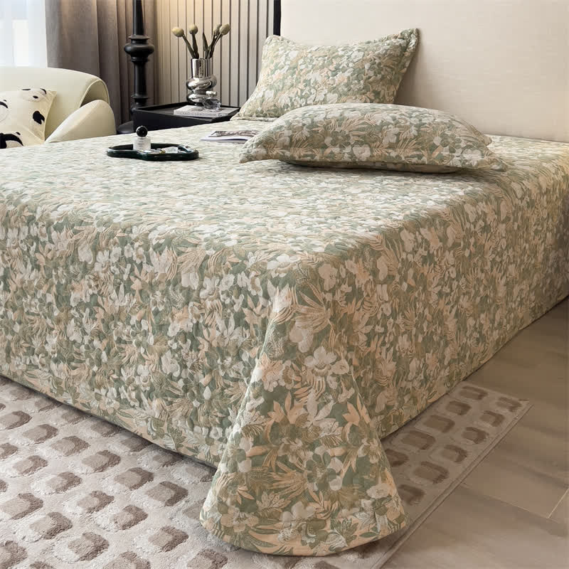 Couvre-lit matelassé en gaze de coton à motif floral jacquard