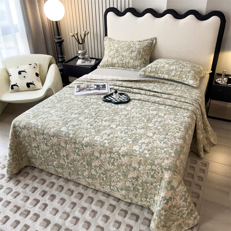 Couvre-lit matelassé en gaze de coton à motif floral jacquard
